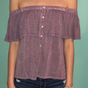 American Eagle Off The Shoulder Purple Top Shirt